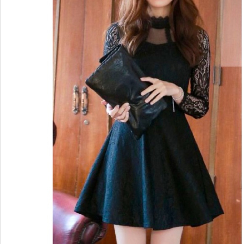 Black mock neck swing dress
